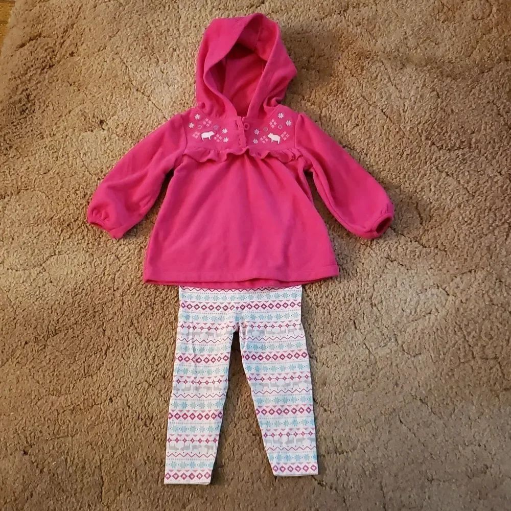 Cute Child of Mine Bright Pink Fleece Top and Polyester Pants Outfit Sz 18 Mos